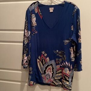 Chico's Blue and Multicolor Floral Blouse